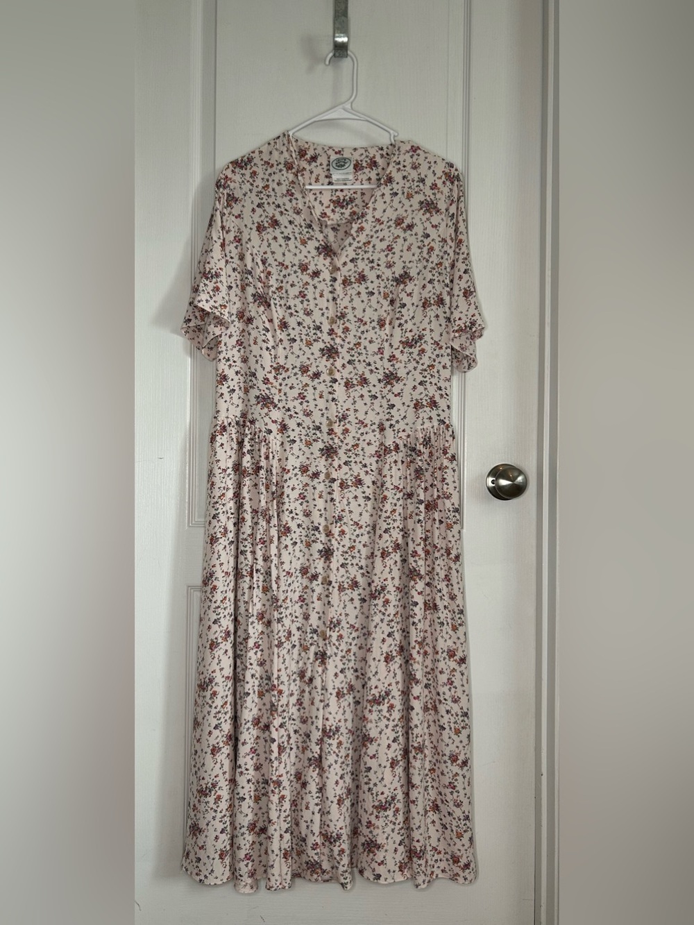 VTG Laura Ashley USA 14 Pink Floral Maxi Button Down Dress Cottagecore Granny